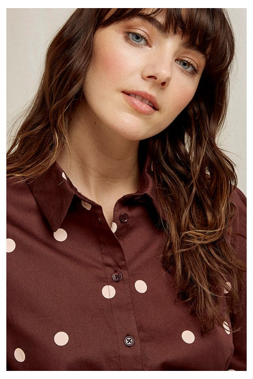 Chemise marron à pois en coton bio - Edie Polka dot