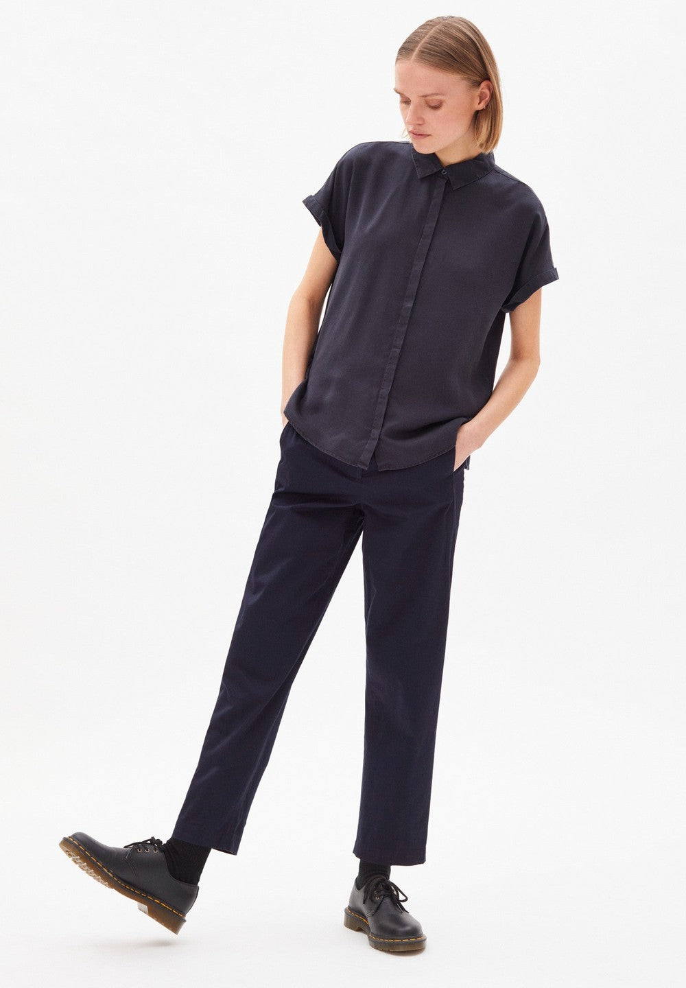 Chemise manches courtes marine en ecovero - zonjaa night sky
