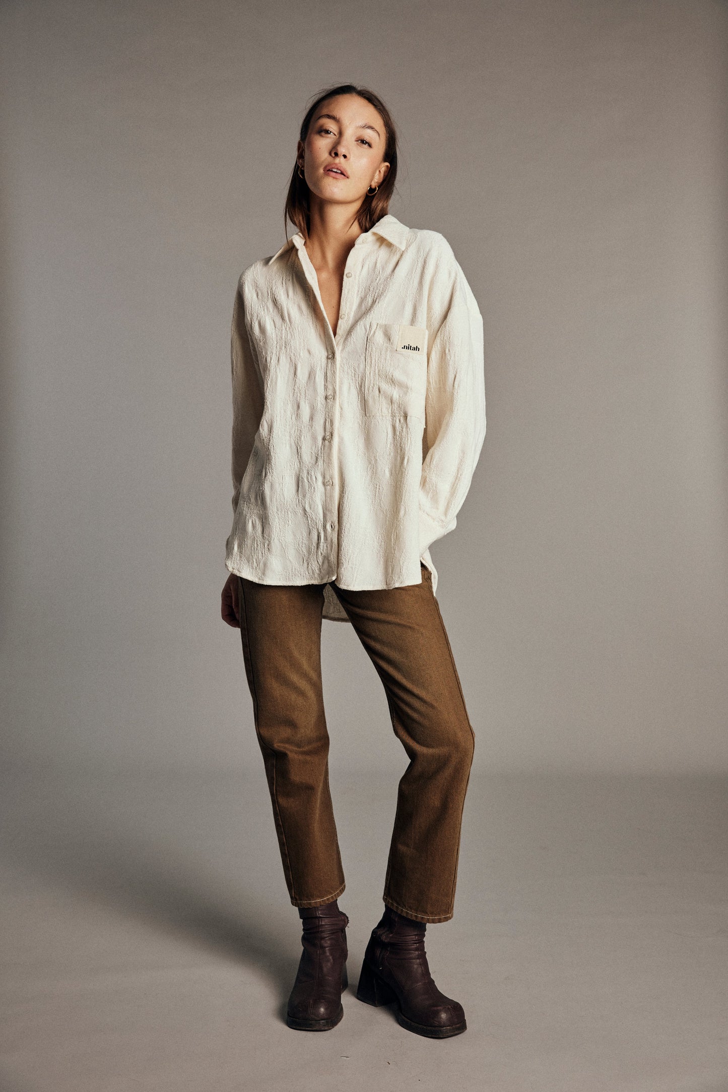 Chemise en coton bio et recyclé | écru "chemise noa jacquard"