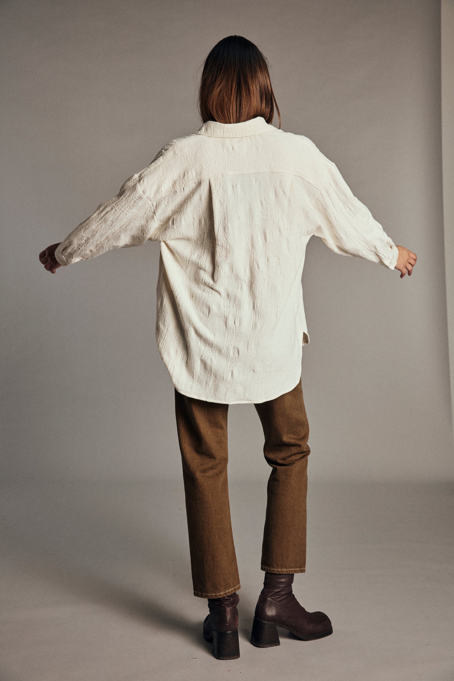 Chemise en coton bio et recyclé | écru "chemise noa jacquard"