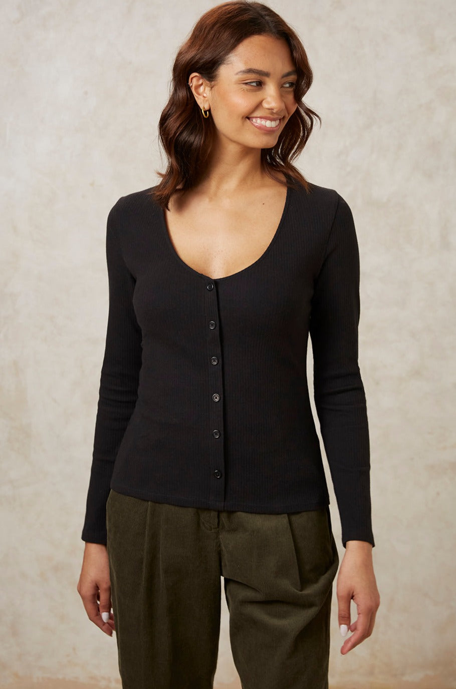 Gilet noir en coton bio - ellie rib cardigan black