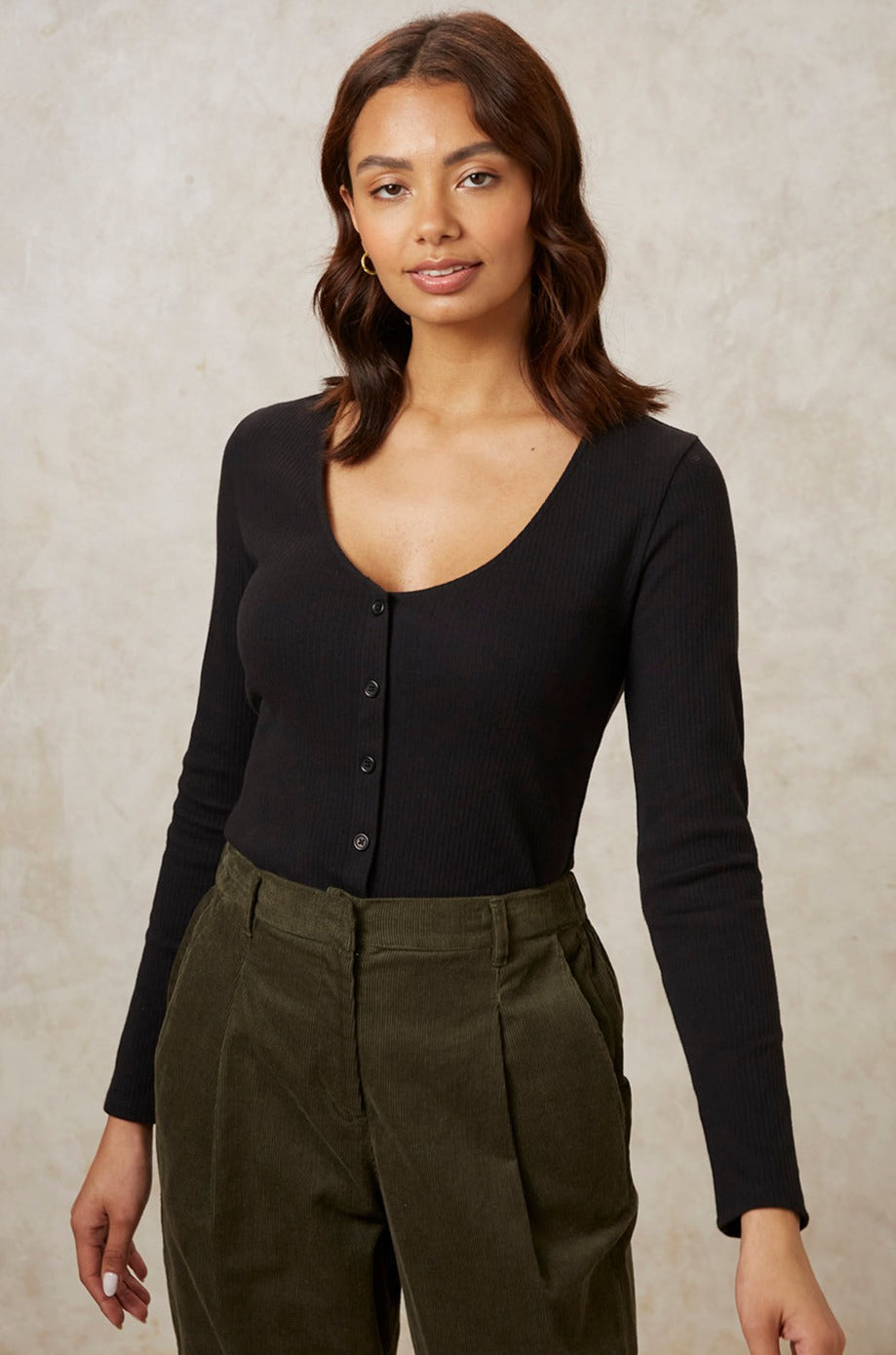 Gilet noir en coton bio - ellie rib cardigan black
