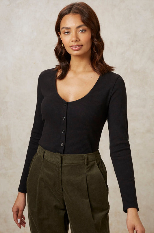 Gilet noir en coton bio - ellie rib cardigan black