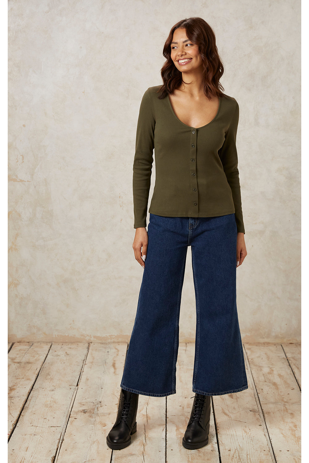 Gilet kaki en coton bio - ellie rib top khaki
