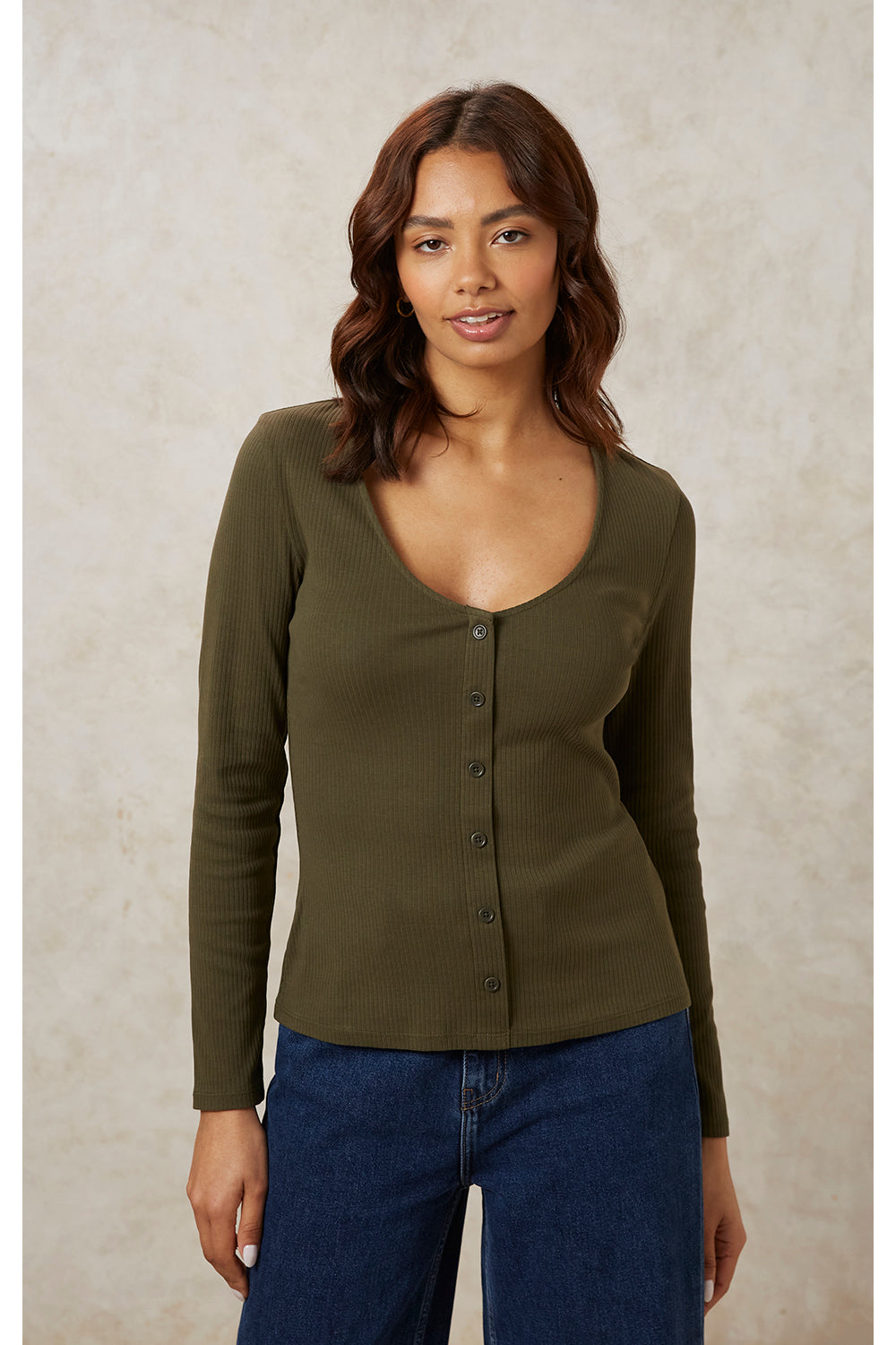 Gilet kaki en coton bio - ellie rib top khaki