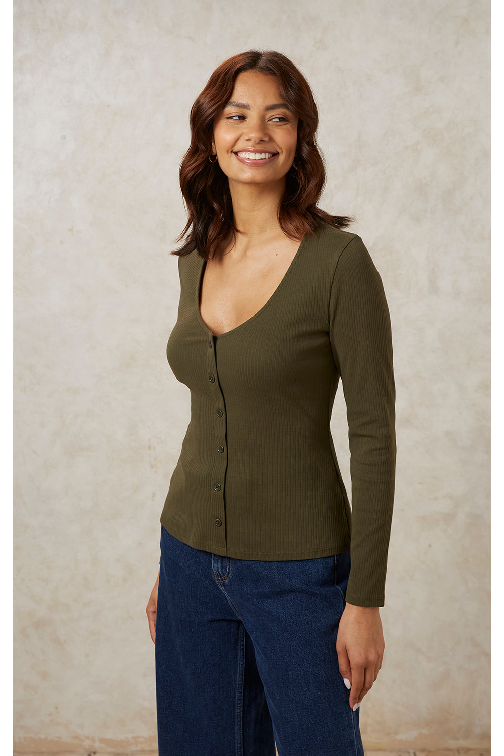 Gilet kaki en coton bio - ellie rib top khaki