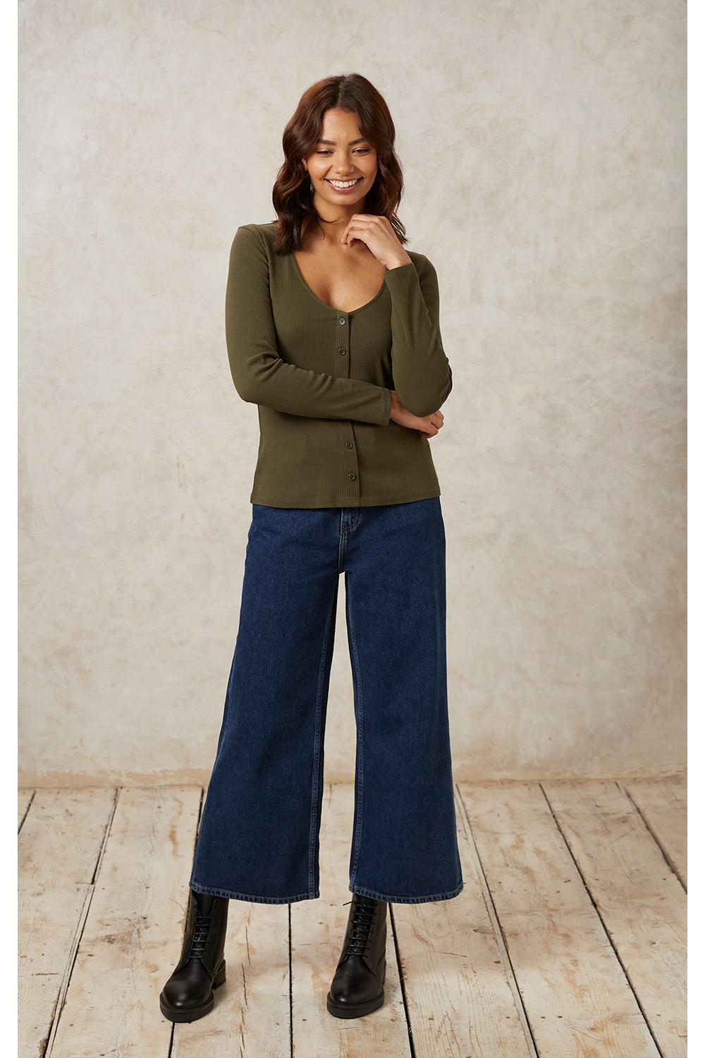 Gilet kaki en coton bio - ellie rib top khaki