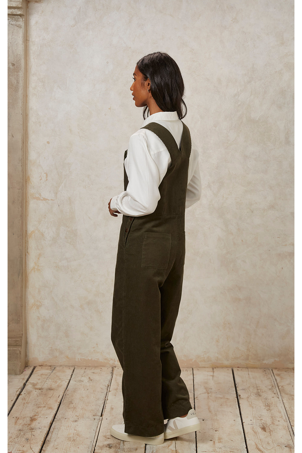 Salopette en velours kaki en coton bio - ellison corduroy dungarees khaki
