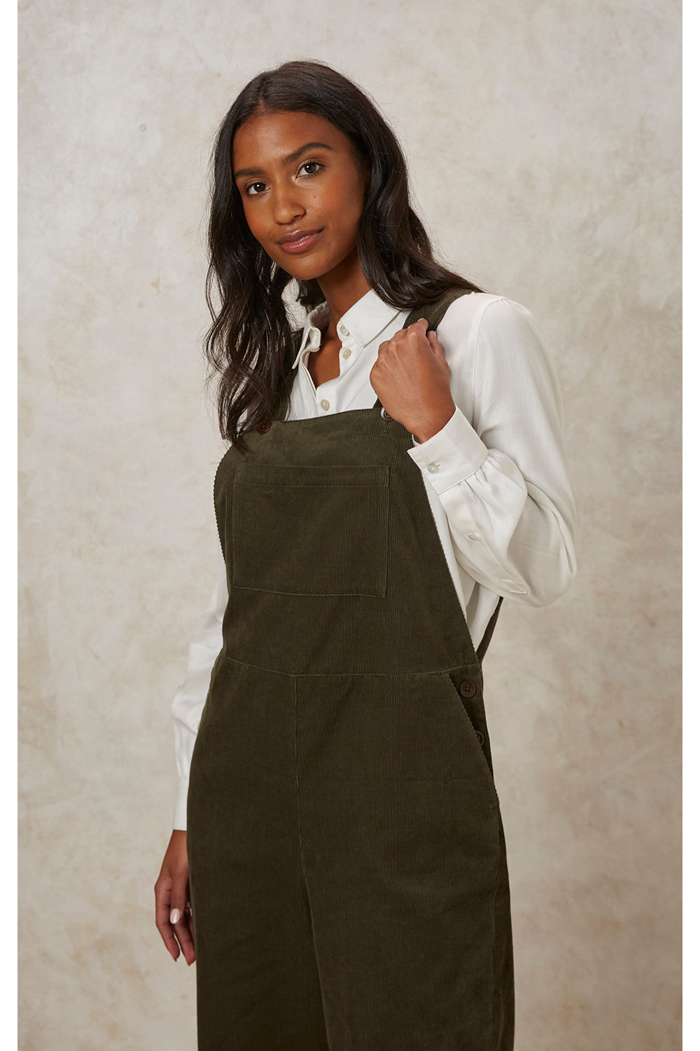 Salopette en velours kaki en coton bio - ellison corduroy dungarees khaki