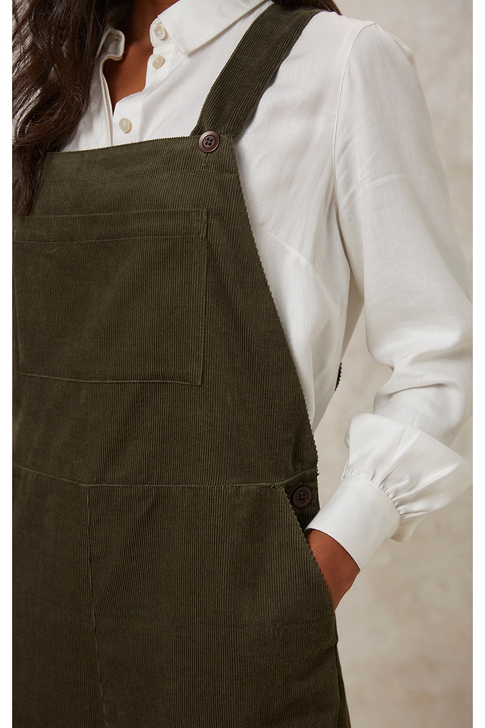 Salopette en velours kaki en coton bio - ellison corduroy dungarees khaki