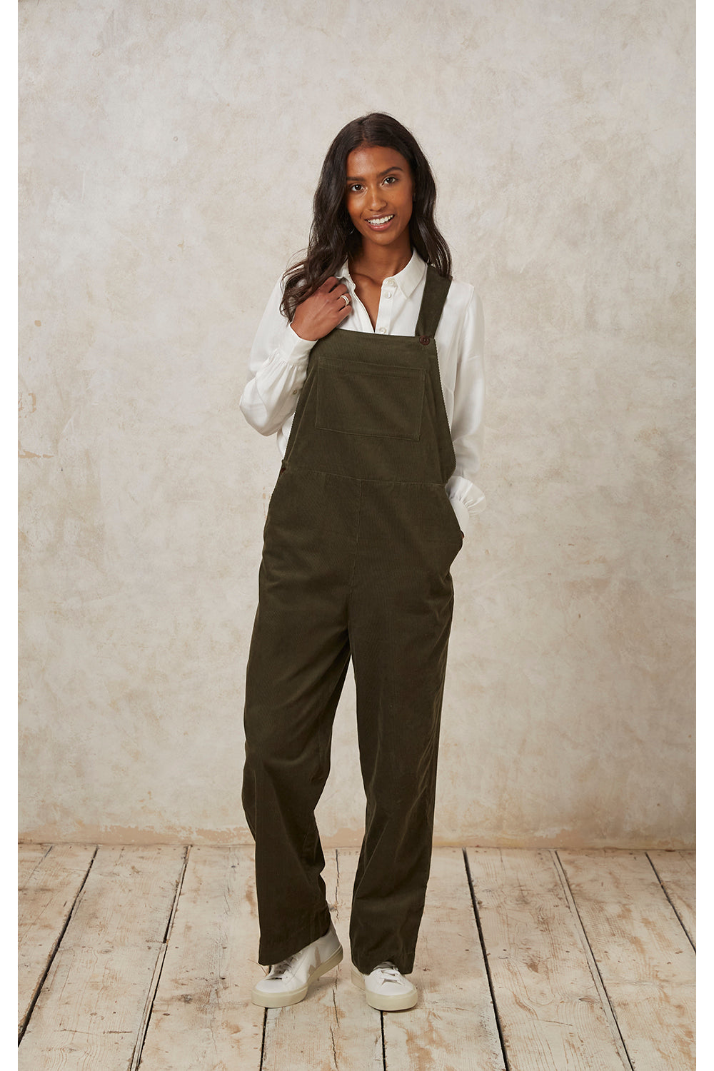 Salopette en velours kaki en coton bio - ellison corduroy dungarees khaki