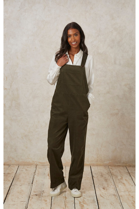 Salopette en velours kaki en coton bio - ellison corduroy dungarees khaki