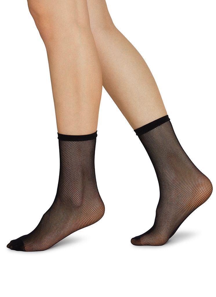 Chaussettes hautes résille en polyamide recyclé | noir "Elvira"