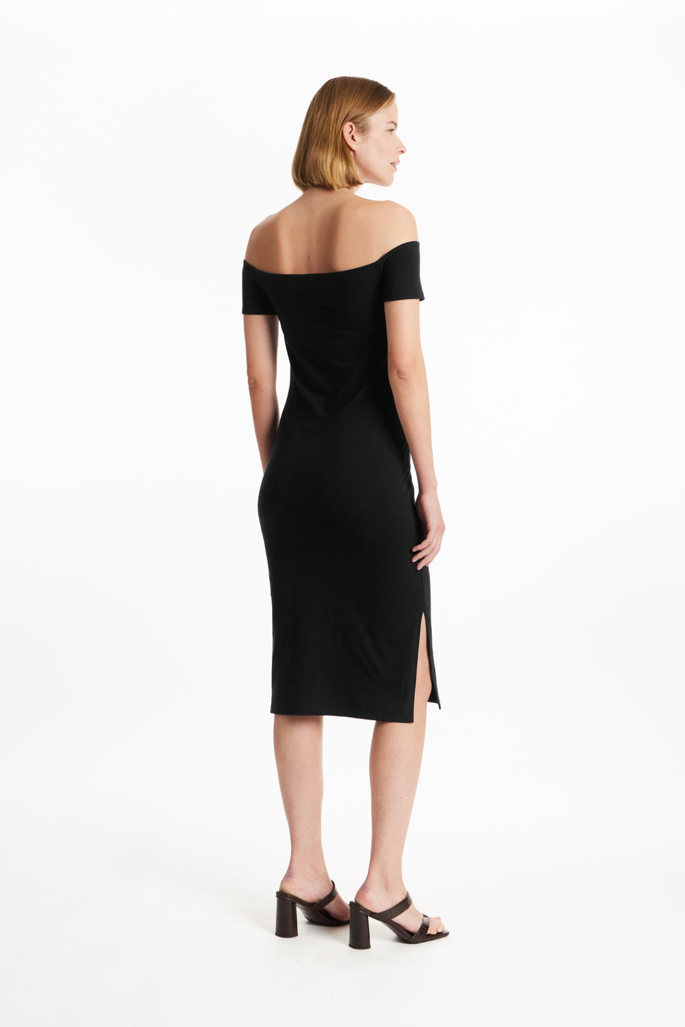 Robe col bardot noire en coton bio - emer dress black