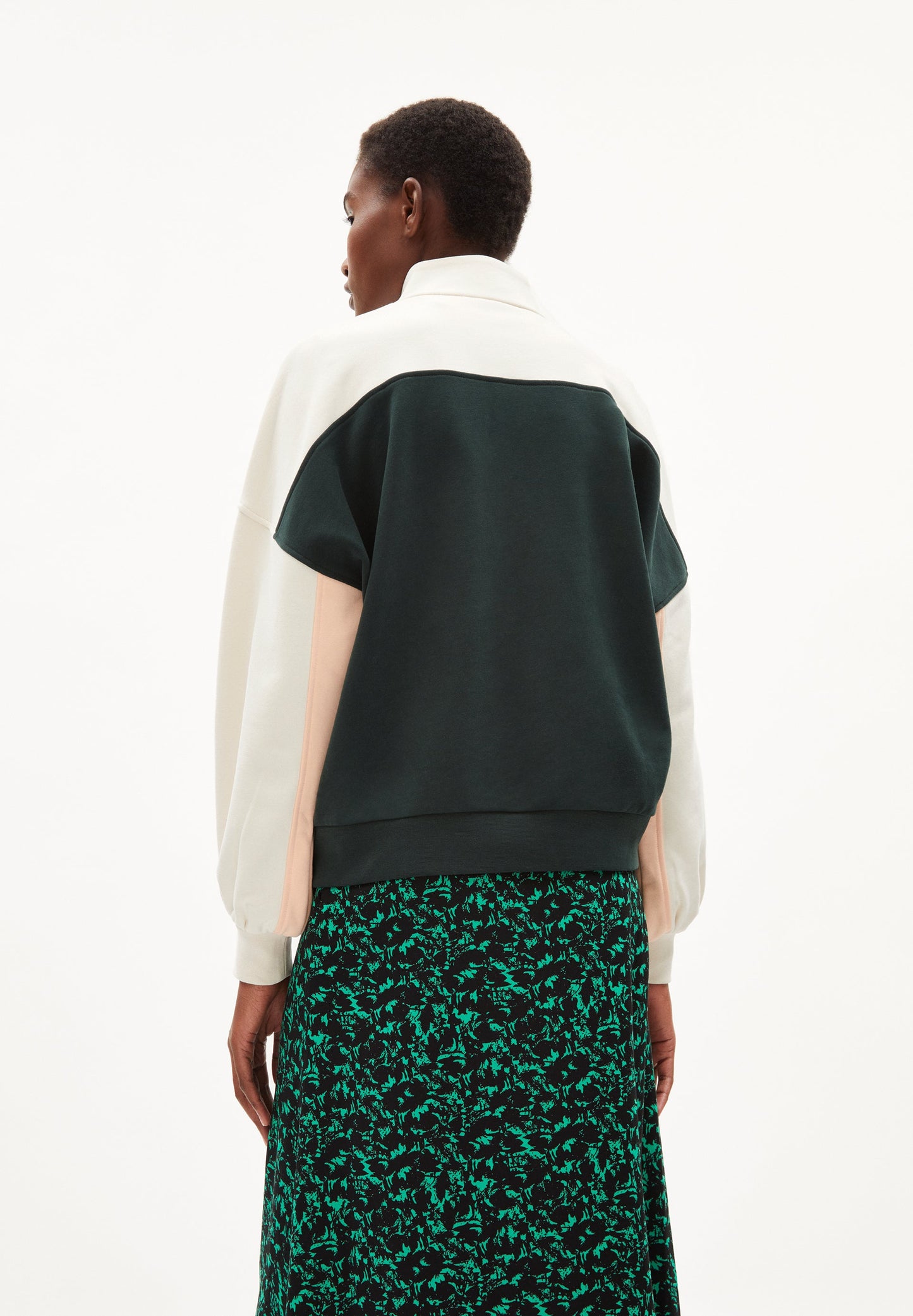Sweat col zippé multicolore en coton bio - eminaa color block pompero-dark scarab