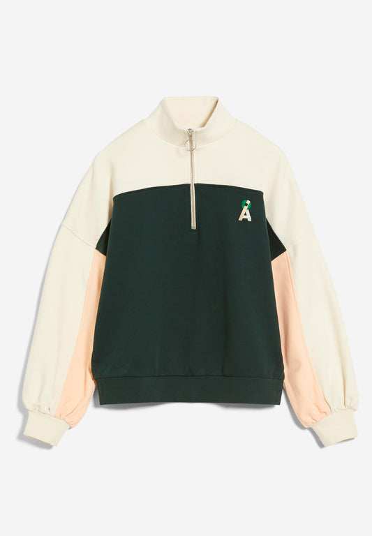 Sweat col zippé multicolore en coton bio - eminaa color block pompero-dark scarab