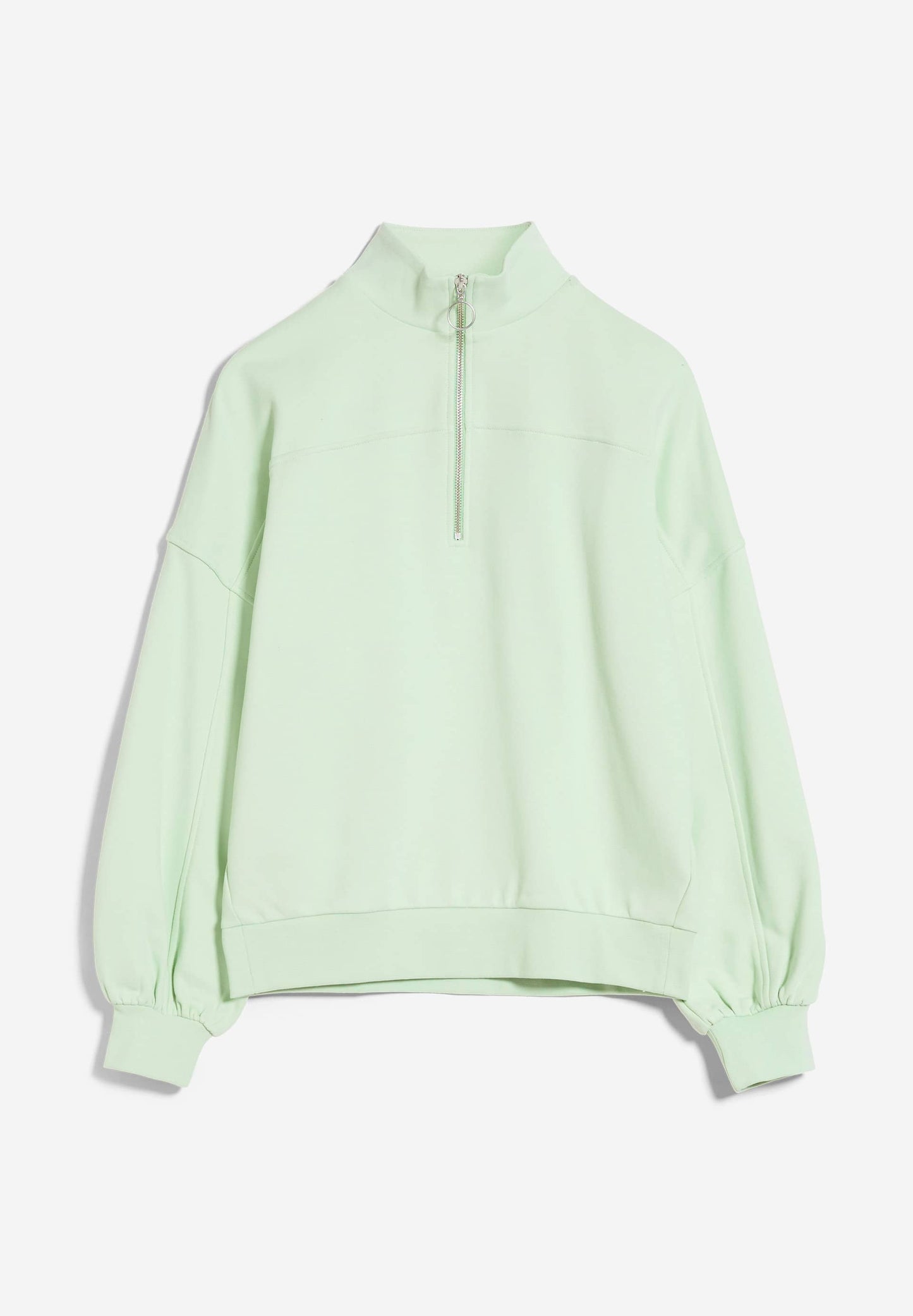 Sweat col zippé vert pomme en coton bio - eminaa light apple neon