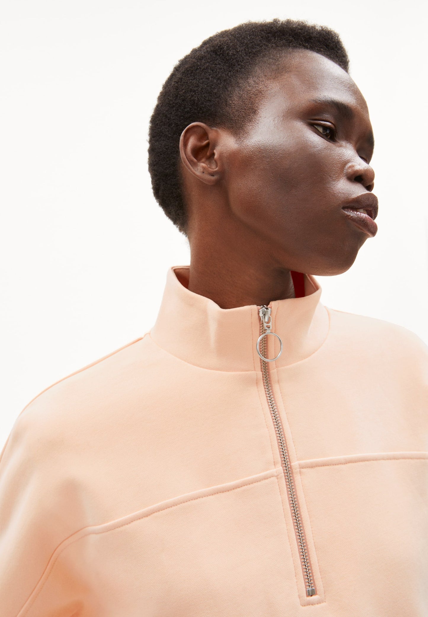 Sweat col zippé saumon en coton bio - eminaa pompero