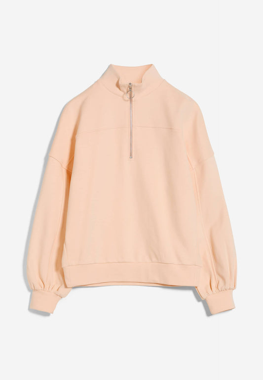 Sweat col zippé saumon en coton bio - eminaa pompero