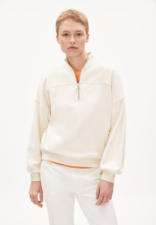 Sweat col zippé écru en coton bio - eminaa undyed