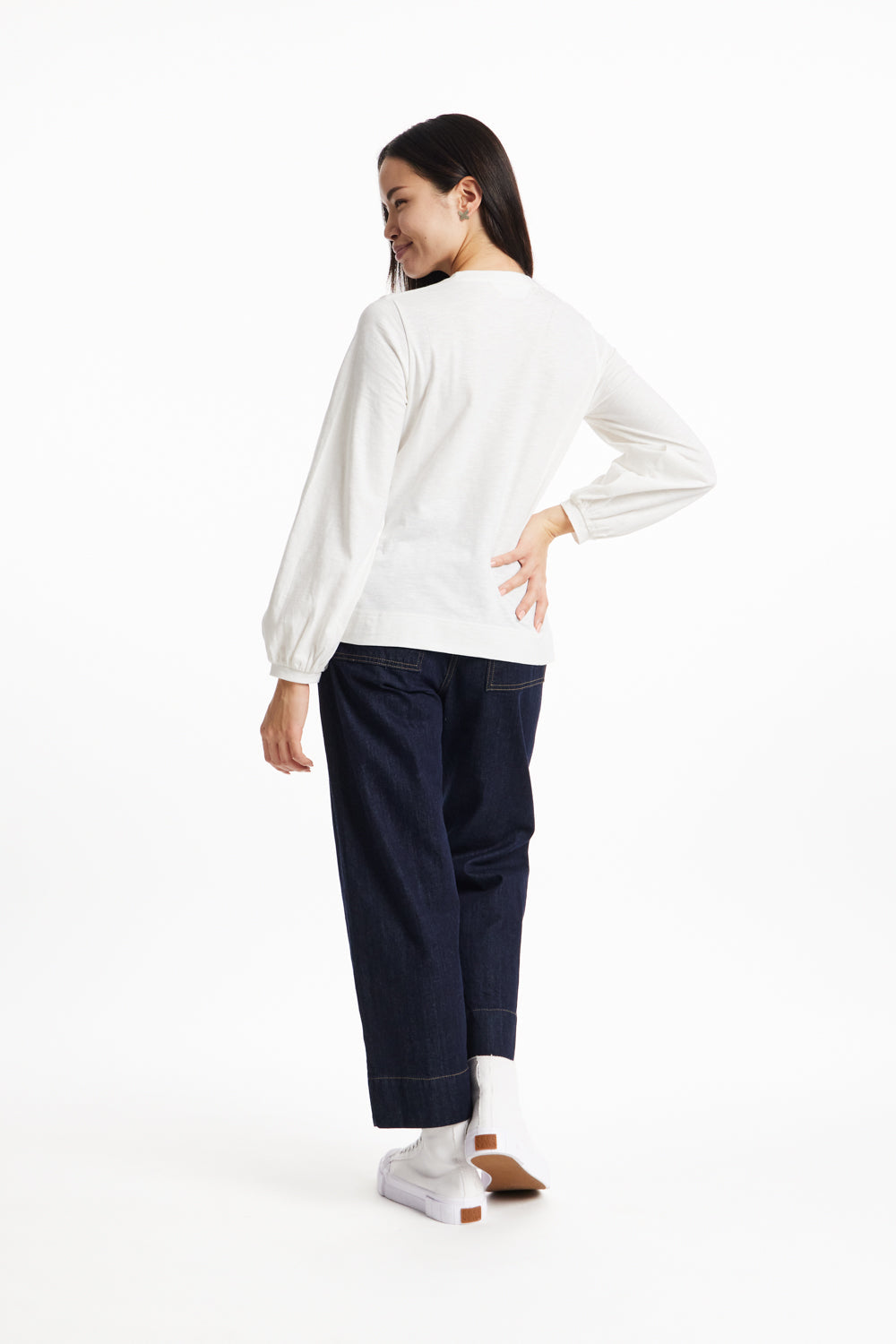 T-shirt manches longues blanc en coton bio - ennis slub tee eco white