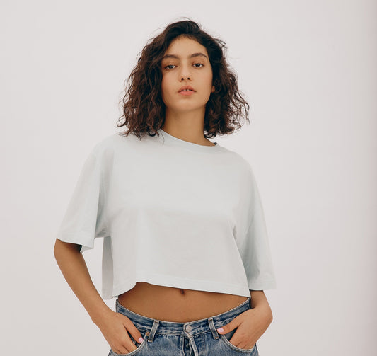 T-shirt court en coton bio | blanc "light blue"