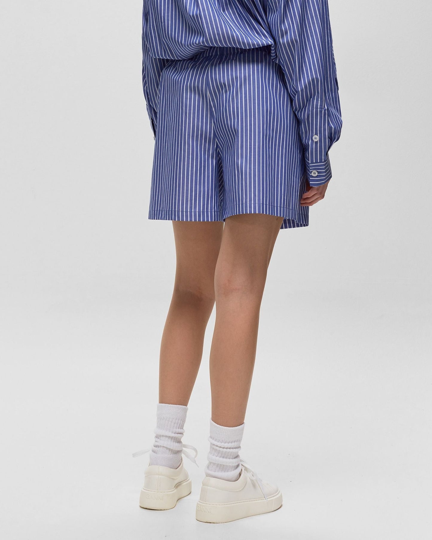 Short en coton bio | bleu rayé "Maren shorts - blue white st"