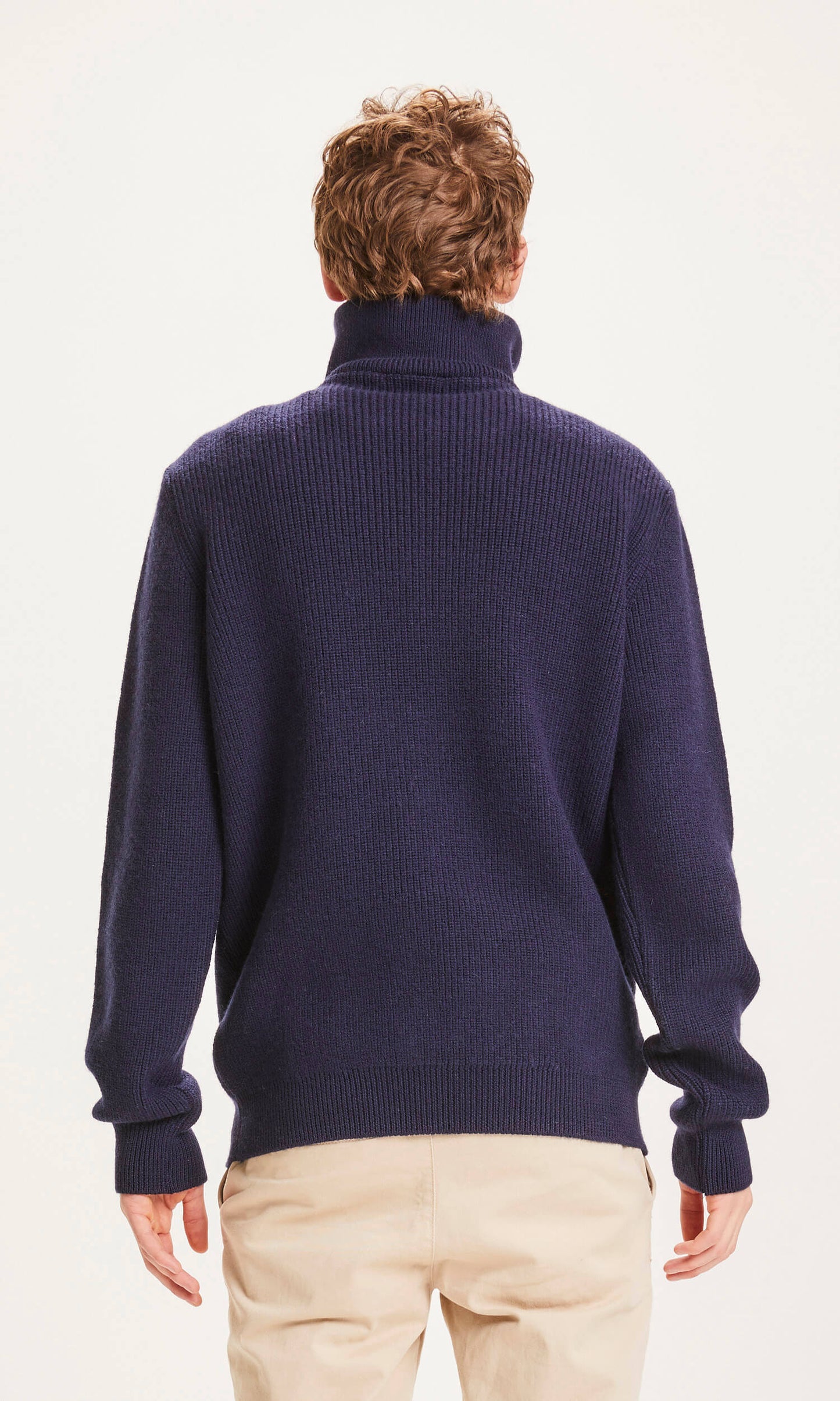 Pull col zippé marine en laine mérinos biologique - valley 1/2 neck zip