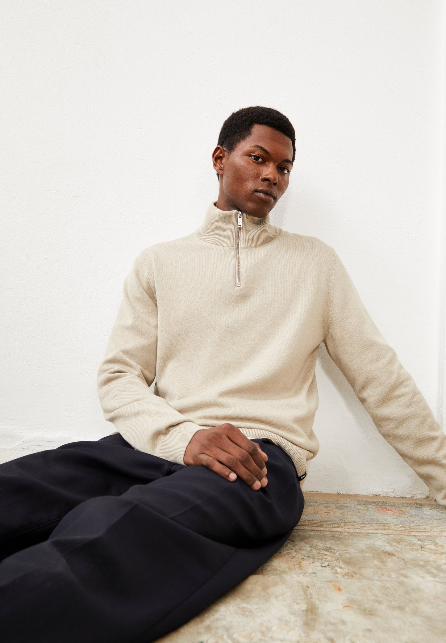 pull col zippé en coton bio | écru "faabes sand stone"