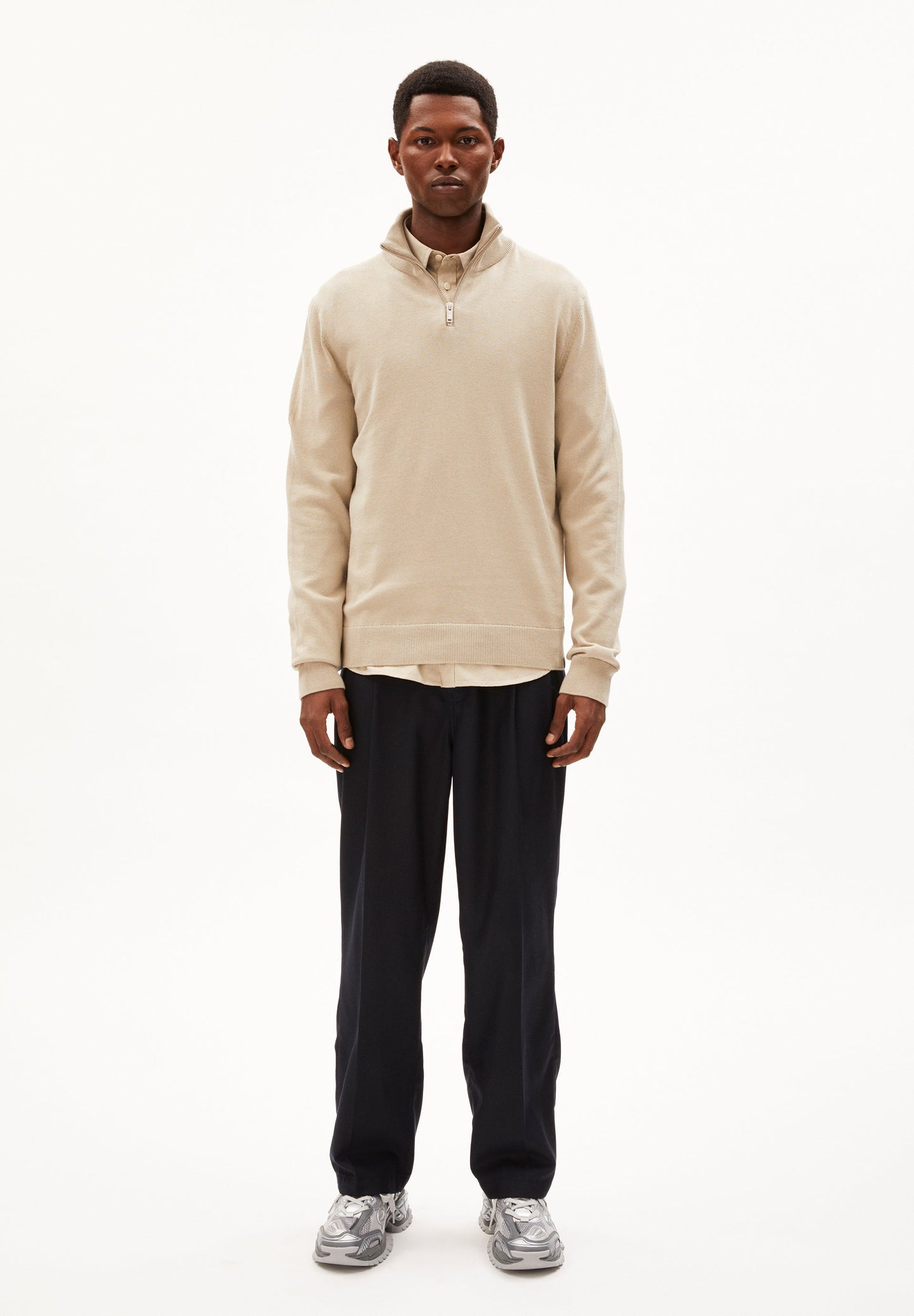pull col zippé en coton bio | écru "faabes sand stone"