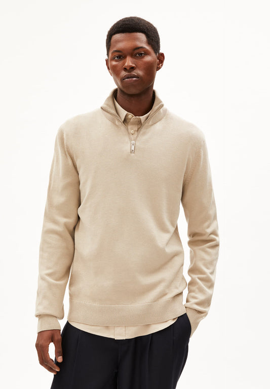 pull col zippé en coton bio | écru "faabes sand stone"