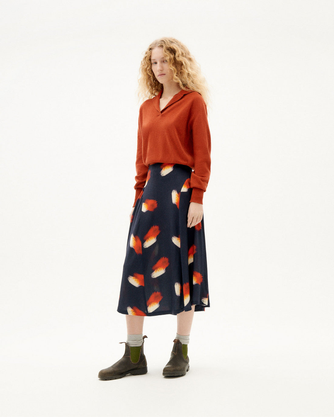 Jupe longue marine à motifs en ecovero - flowers amelie skirt navy