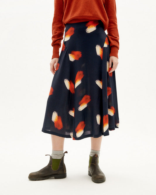 Jupe longue marine à motifs en ecovero - flowers amelie skirt navy
