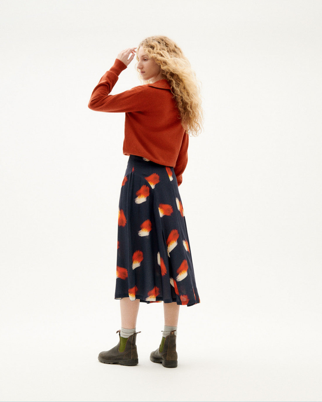 Jupe longue marine à motifs en ecovero - flowers amelie skirt navy