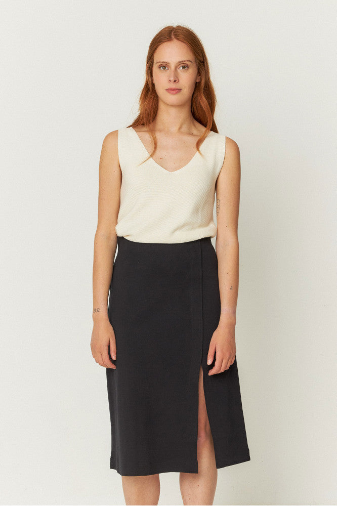 Jupe mi-longue en coton biologique | noir "baiza-gots skirt - black"