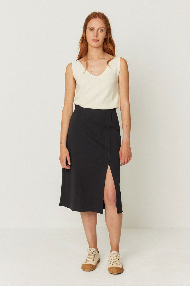Jupe mi-longue en coton biologique | noir "baiza-gots skirt - black"