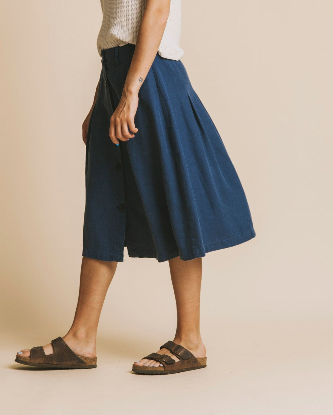 Jupe mi-longue bleu canard en chanvre et tencel - Tugela