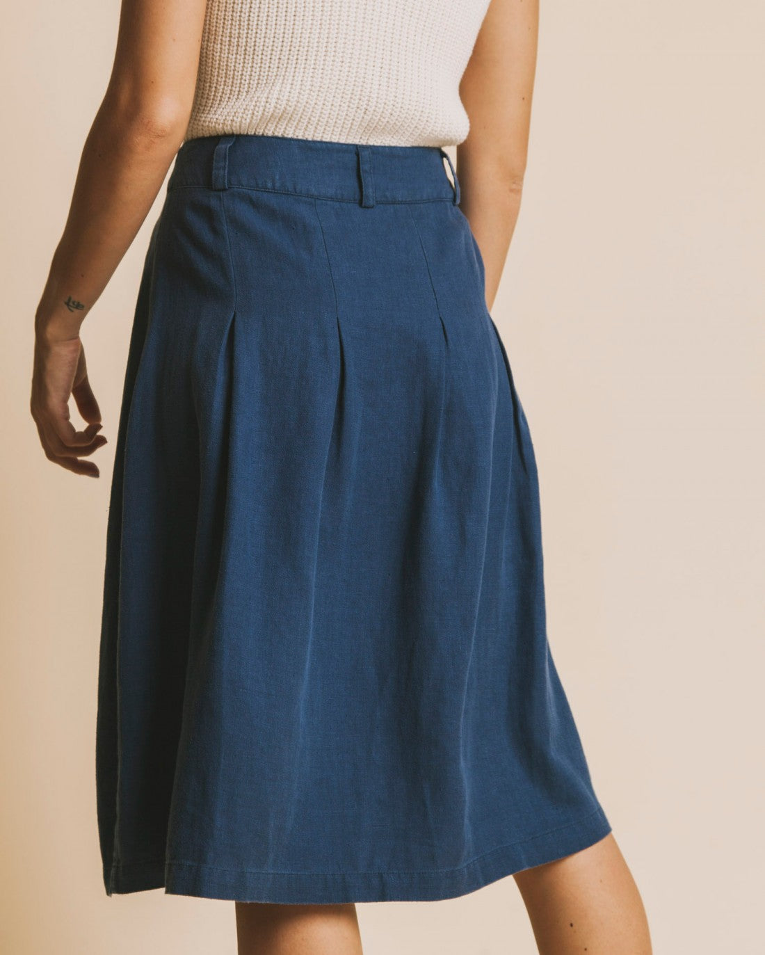 Jupe mi-longue bleu canard en chanvre et tencel - Tugela