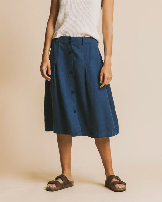 Jupe mi-longue bleu canard en chanvre et tencel - Tugela