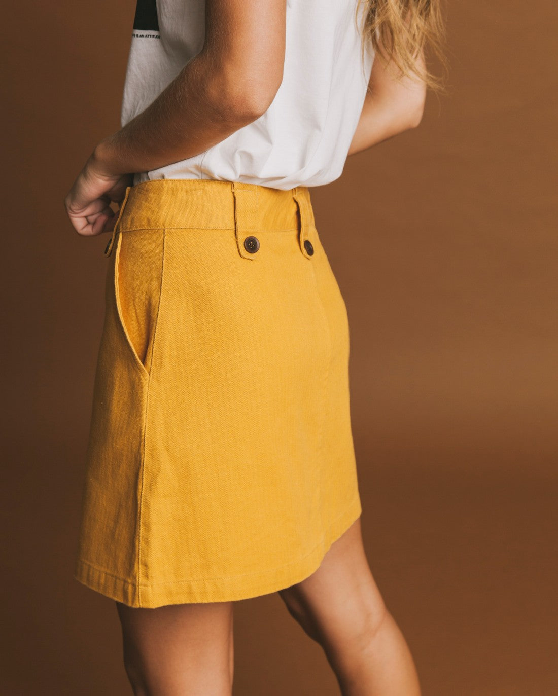Jupe moutarde en chanvre, coton bio et tencel - Marsha