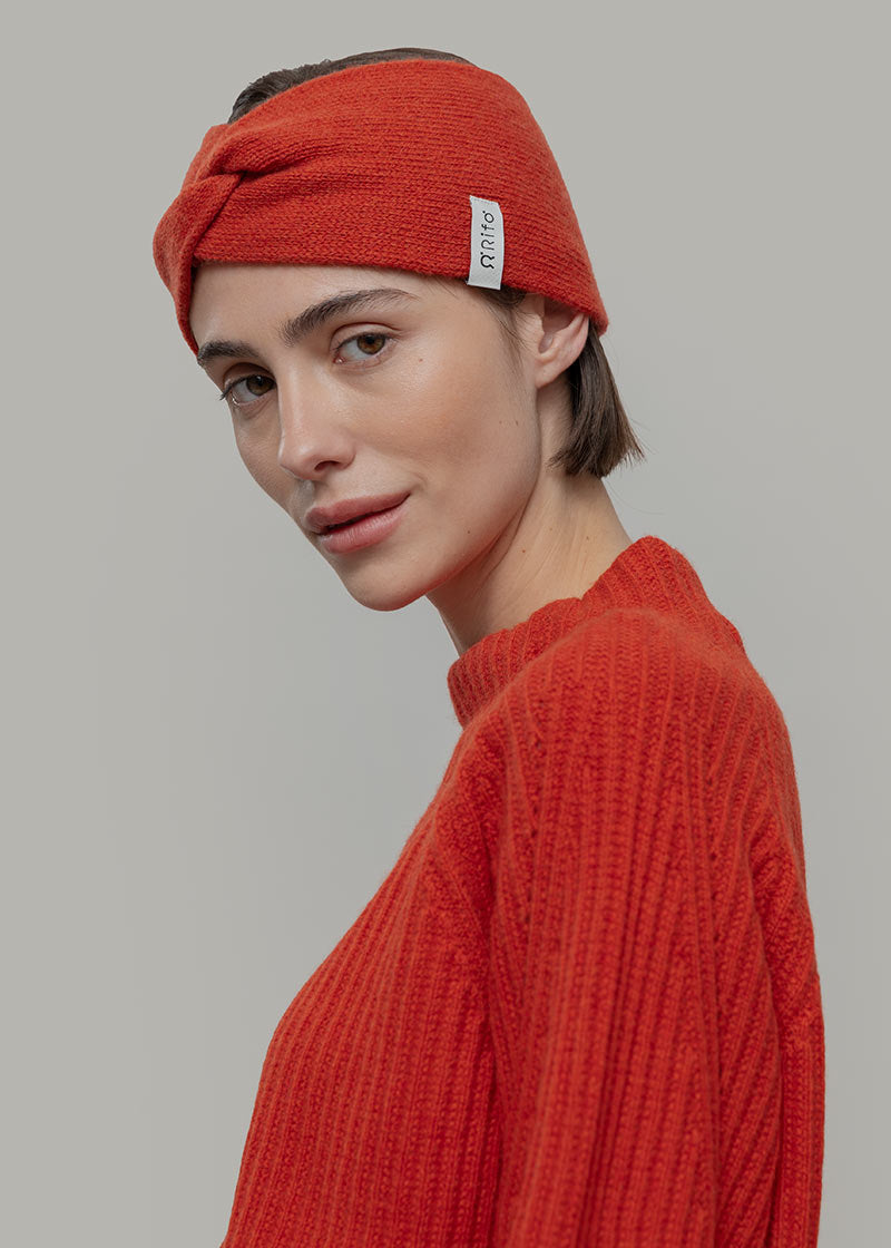 Bandeau en cachemire recyclé | rouge "fascia nadia - arancio siena"