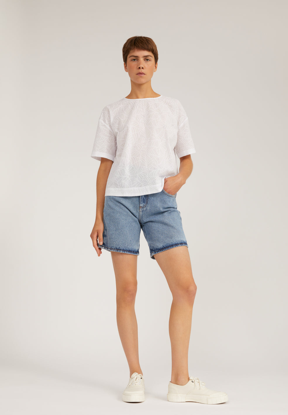 Top broderie anglaise blanc en coton bio - FENJAA