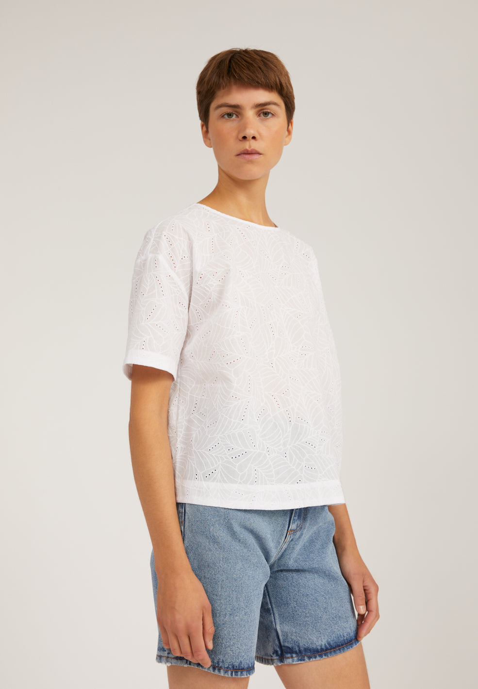 Top broderie anglaise blanc en coton bio - FENJAA