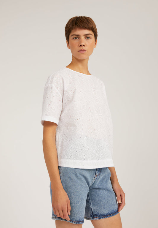 Top broderie anglaise blanc en coton bio - FENJAA