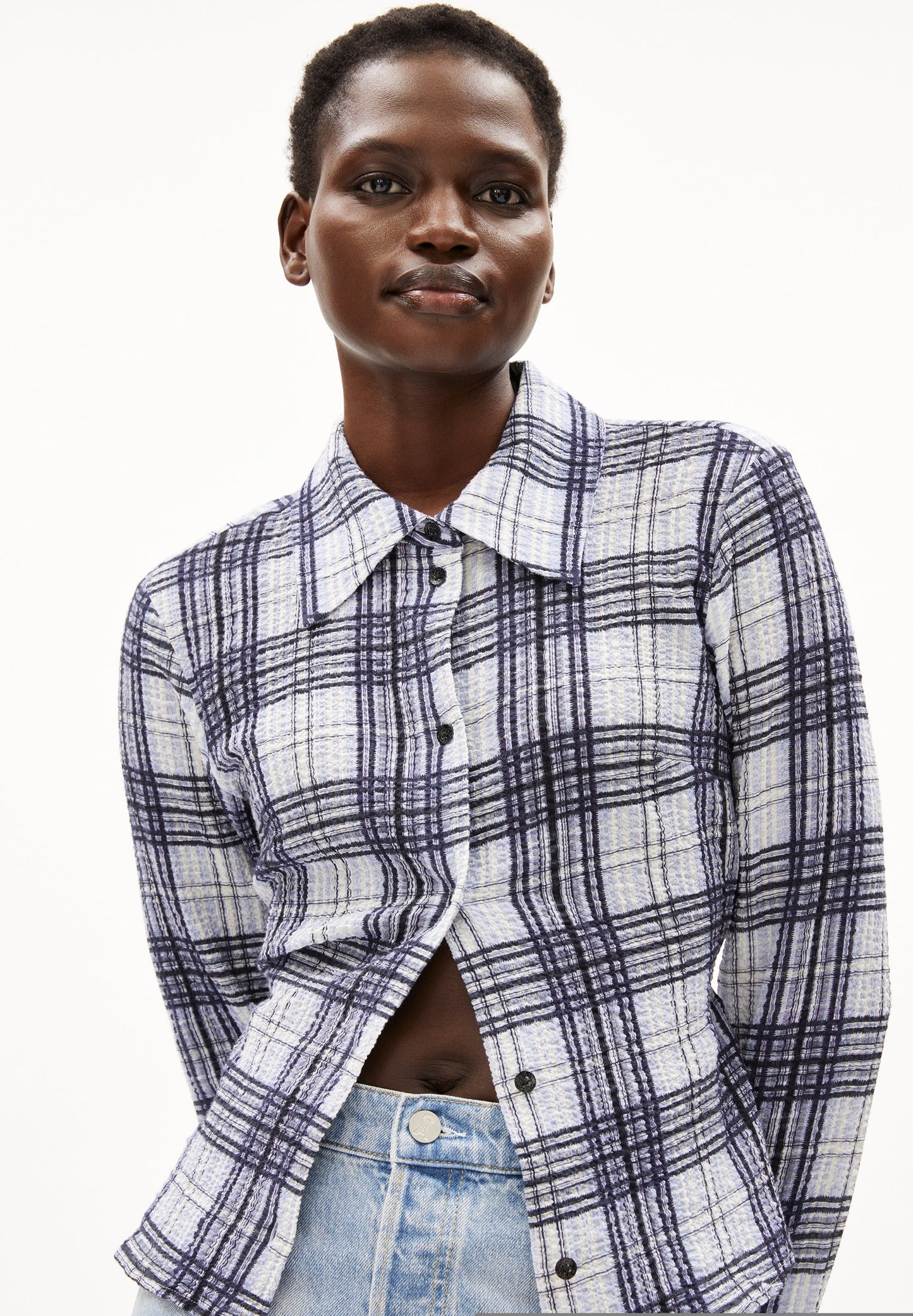 Chemise en coton bio | bleu "fjaania check - morning sky"