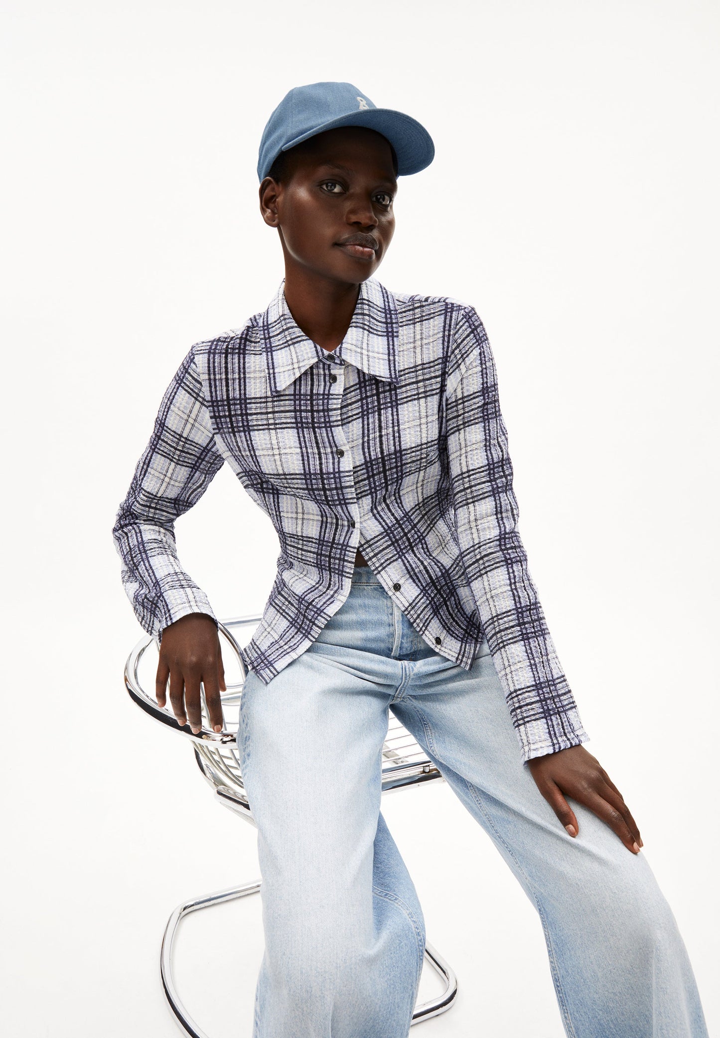 Chemise en coton bio | bleu "fjaania check - morning sky"