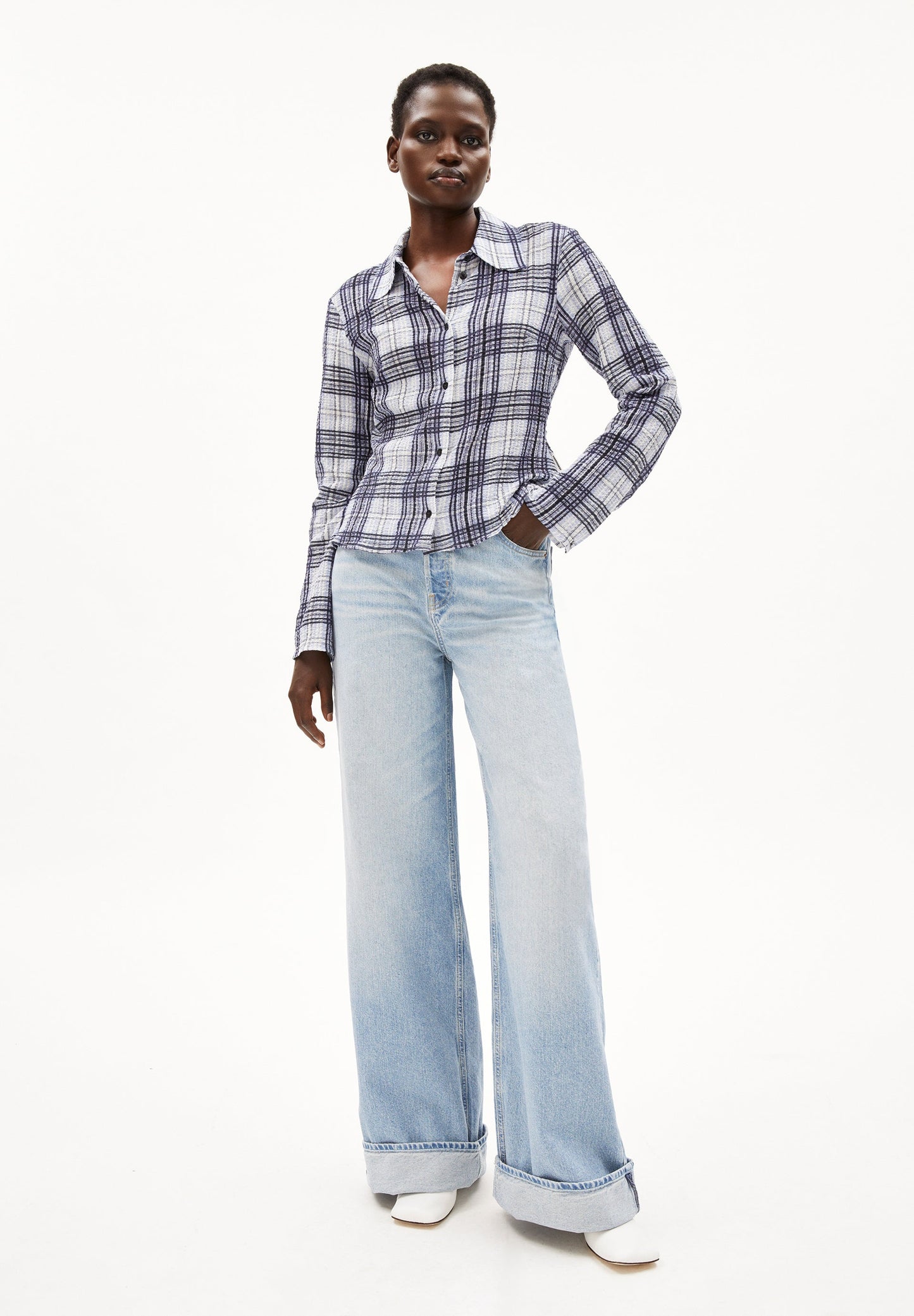 Chemise en coton bio | bleu "fjaania check - morning sky"