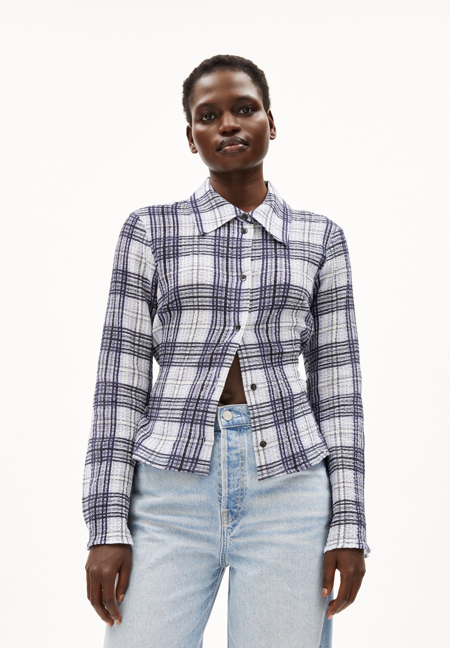 Chemise en coton bio | bleu "fjaania check - morning sky"