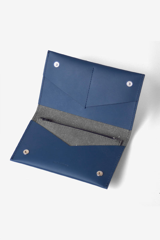 Portefeuille marine en cuir recyclé - flat purse