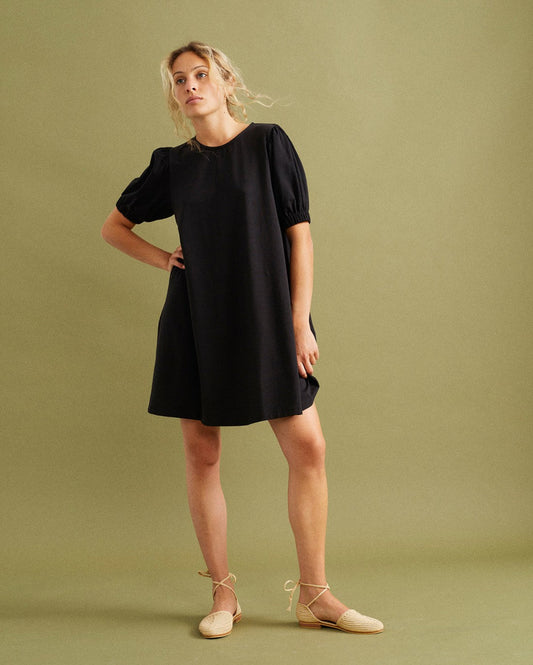 Robe courte noire en coton bio - Floreta
